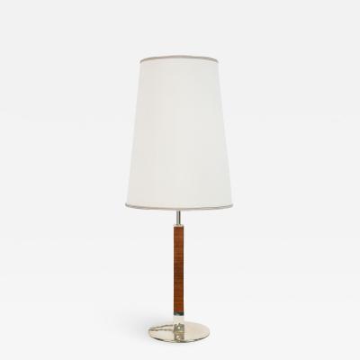 French Mid Century Walnut Column Table Lamp