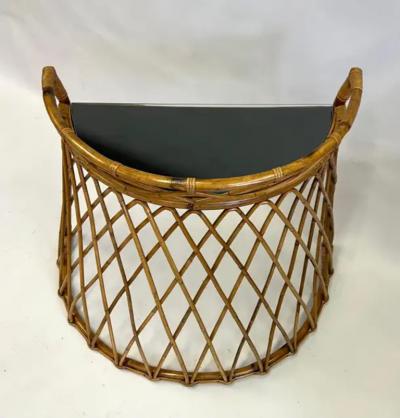 French Mid century Modern Neoclassical Bamboo Rattan Console or Desk