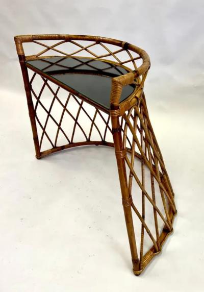 French Mid century Modern Neoclassical Bamboo Rattan Console or Desk