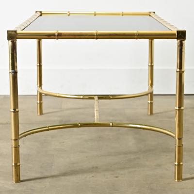 French Midcentury Brass Glass Faux Bamboo Coffee Table