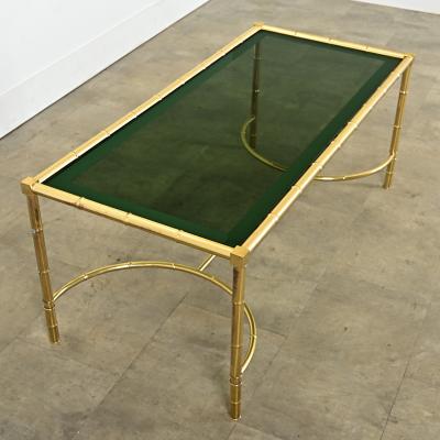 French Midcentury Brass Glass Faux Bamboo Coffee Table