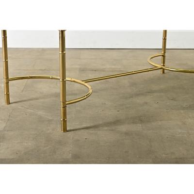French Midcentury Brass Glass Faux Bamboo Coffee Table