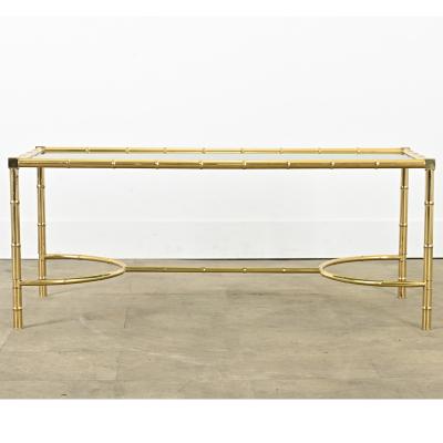 French Midcentury Brass Glass Faux Bamboo Coffee Table