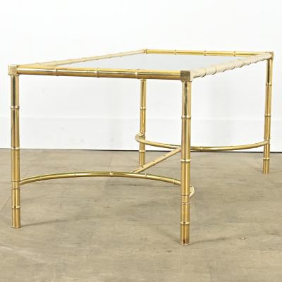 French Midcentury Brass Glass Faux Bamboo Coffee Table