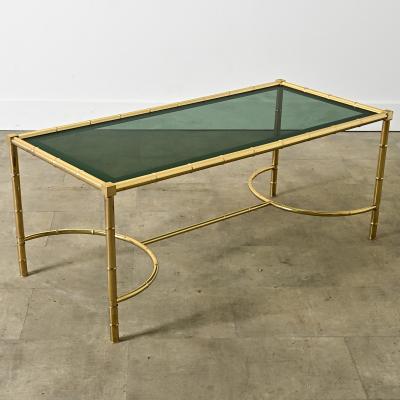 French Midcentury Brass Glass Faux Bamboo Coffee Table