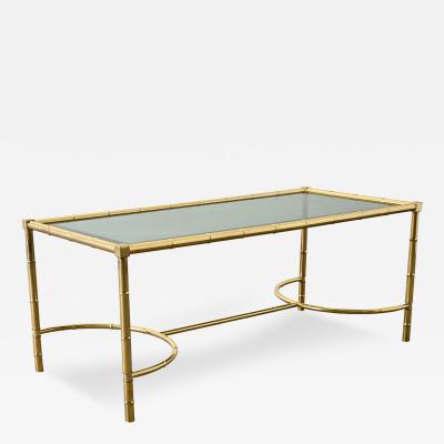French Midcentury Brass Glass Faux Bamboo Coffee Table