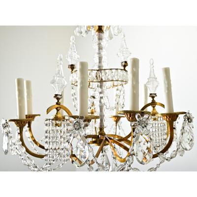 French Midcentury Brass and Crystal Chandelier