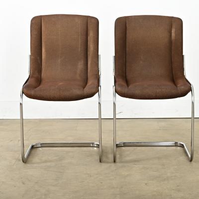 French Midcentury Cantilever Chrome Dining Chairs