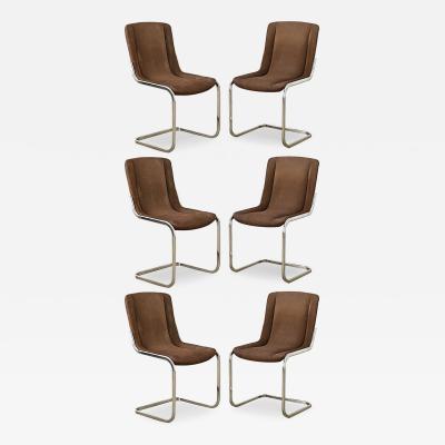 French Midcentury Cantilever Chrome Dining Chairs