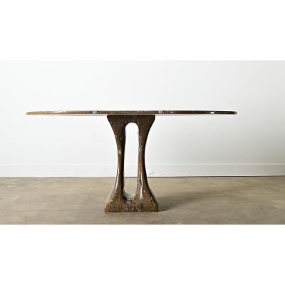 French Midcentury Carved Stone Dining Table