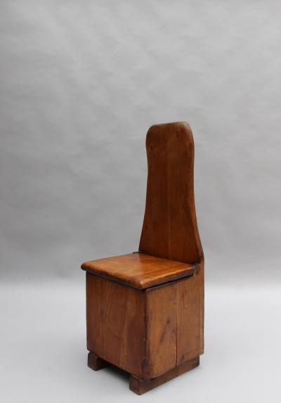 French Midcentury Cherry Chair with Compartment Under Seat