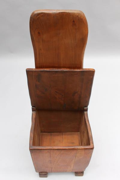 French Midcentury Cherry Chair with Compartment Under Seat