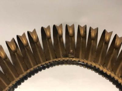 French Midcentury Oval Gilt Iron Sunburst or Wall Mirror