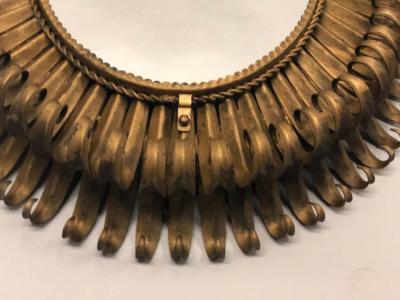 French Midcentury Oval Gilt Iron Sunburst or Wall Mirror