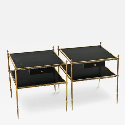 French Midentury Brass Lacquer Square Bedside Tables