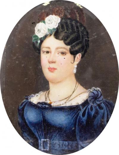 French Miniature Watercolor Female Portrait