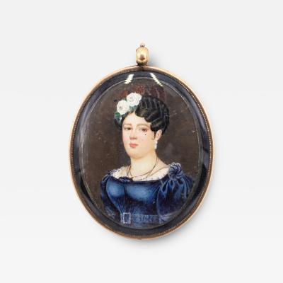 French Miniature Watercolor Female Portrait