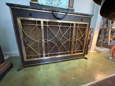 French Modern Bronze Cabinet With Marble Top