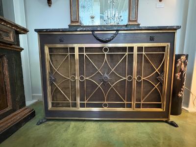 French Modern Bronze Cabinet With Marble Top