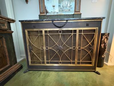 French Modern Bronze Cabinet With Marble Top
