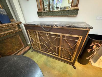 French Modern Bronze Cabinet With Marble Top