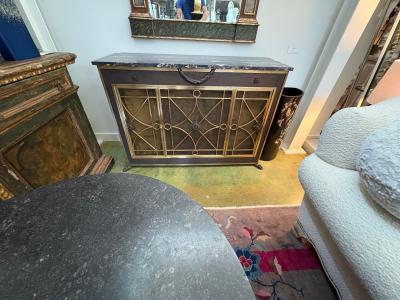 French Modern Bronze Cabinet With Marble Top