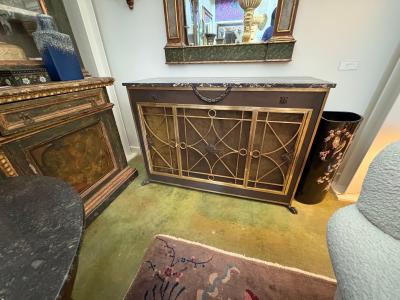 French Modern Bronze Cabinet With Marble Top