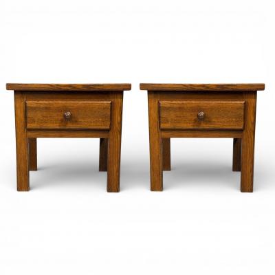 French Modern Brutalist Nightstands Oak France 1960s