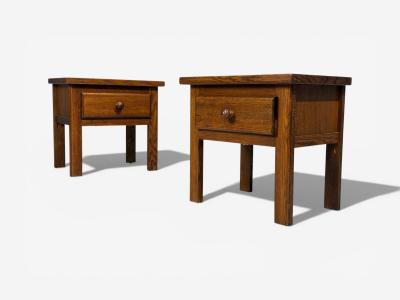 French Modern Brutalist Nightstands Oak France 1960s