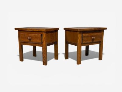 French Modern Brutalist Nightstands Oak France 1960s