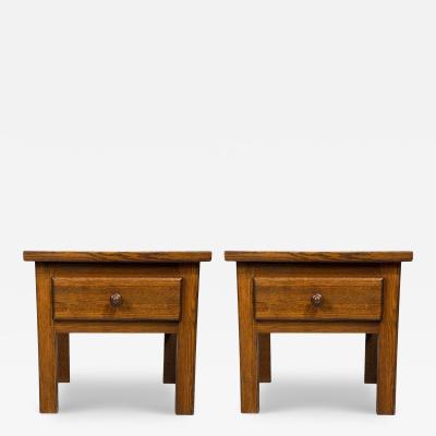 French Modern Brutalist Nightstands Oak France 1960s