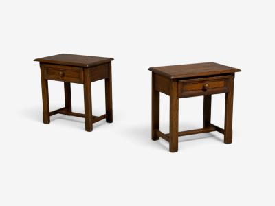 French Modern Brutalist Nightstands Oak France 1960s