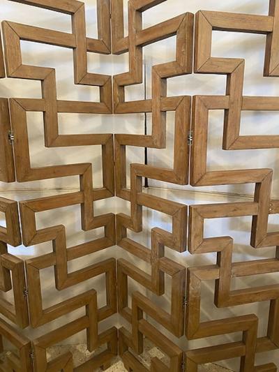 French Modern Cerused Oak 4 Panel Folding Screen Divider