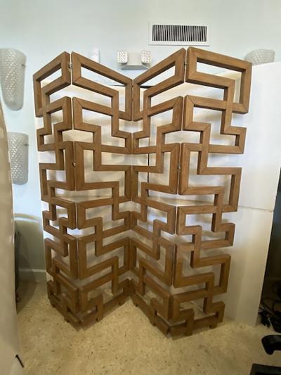 French Modern Cerused Oak 4 Panel Folding Screen Divider