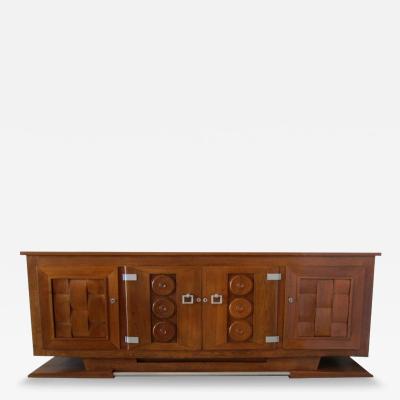French Modern Chestnut 4 Door Credenza Charles Dudouyt