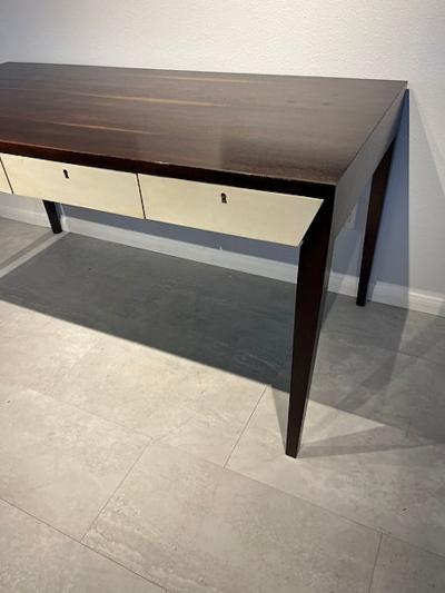 French Modern Mahogany Parchment Bureau Plat 1950s