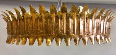 French Modern Neoclassical Gilt Iron Crown or Sunburst Flush Mount or Pendant