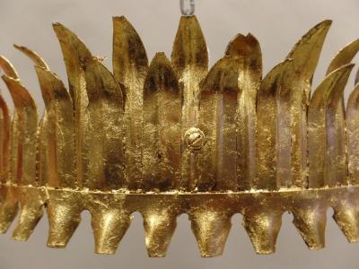 French Modern Neoclassical Gilt Iron Crown or Sunburst Flush Mount or Pendant