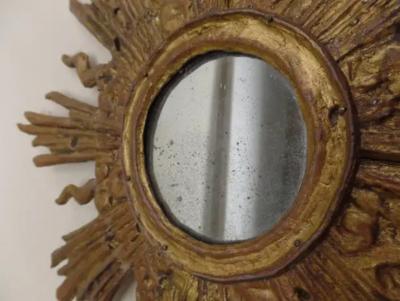 French Modern Neoclassical Gilt Lead Sunburst Mirror Attributed to Maison Jansen