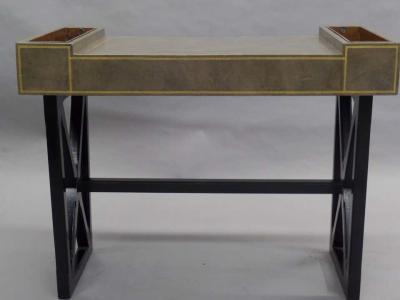 French Modern Neoclassical Leather Desk or Writing Table with X Frame Base