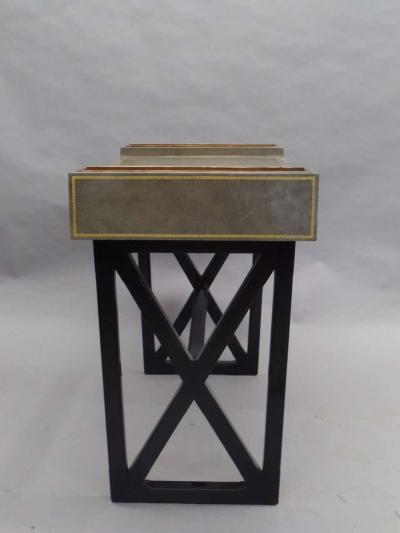 French Modern Neoclassical Leather Desk or Writing Table with X Frame Base