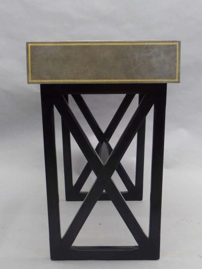 French Modern Neoclassical Leather Desk or Writing Table with X Frame Base