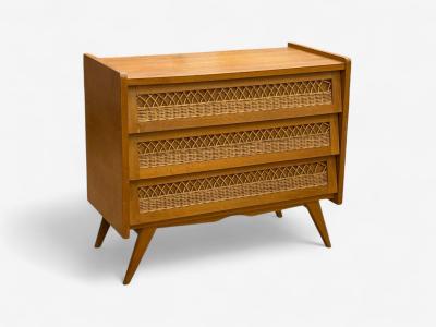 French Modern Oak Rattan Chest of Drawers France 1960s