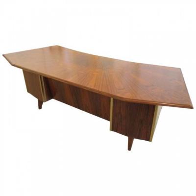 French Modern Palisander Brass Trimmed Executive Desk Maison Raphael
