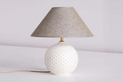 French Modern Sphere Table Lamp in White Textured Ceramic 1950s
