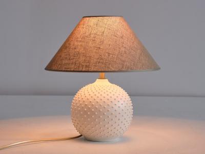 French Modern Sphere Table Lamp in White Textured Ceramic 1950s