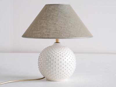 French Modern Sphere Table Lamp in White Textured Ceramic 1950s