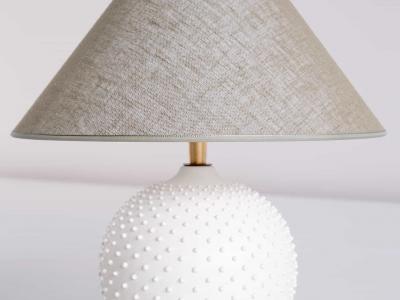 French Modern Sphere Table Lamp in White Textured Ceramic 1950s