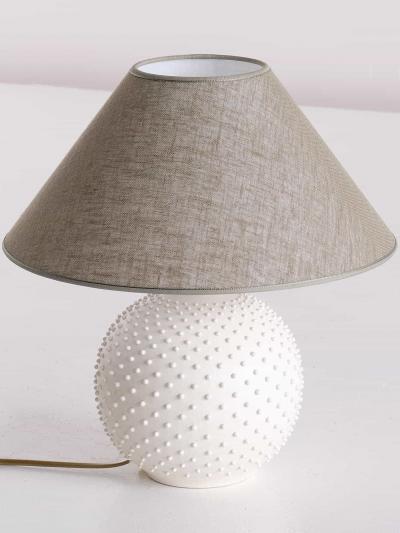 French Modern Sphere Table Lamp in White Textured Ceramic 1950s