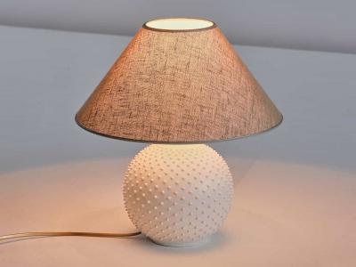 French Modern Sphere Table Lamp in White Textured Ceramic 1950s